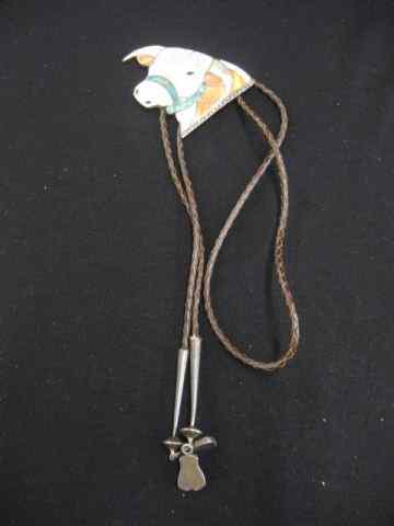 Appraisal: Indian Bolo Tie figural bull's head with inlaidturquoise coral mother