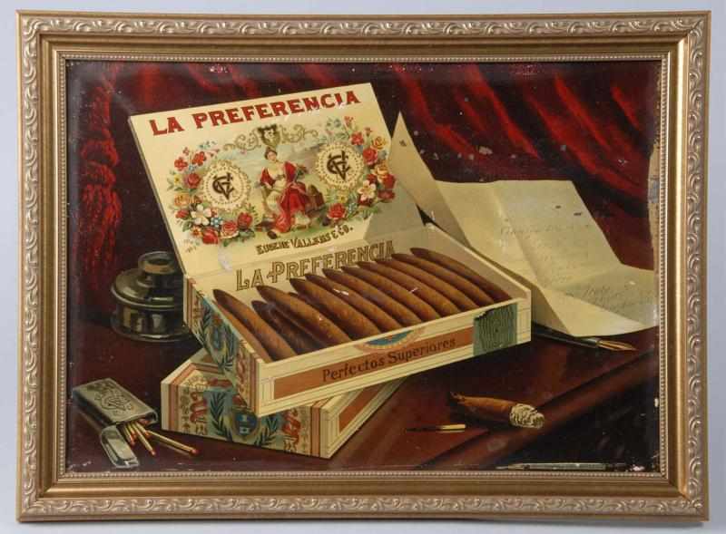 Appraisal: Tin La Preferencia Cigar Advertising Sign Description s Framed Beautiful