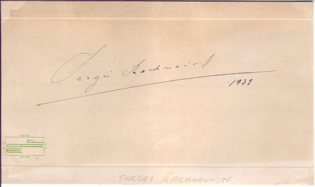 Appraisal: RACHMANINOFF SERGEI Signature and date on a card x inches