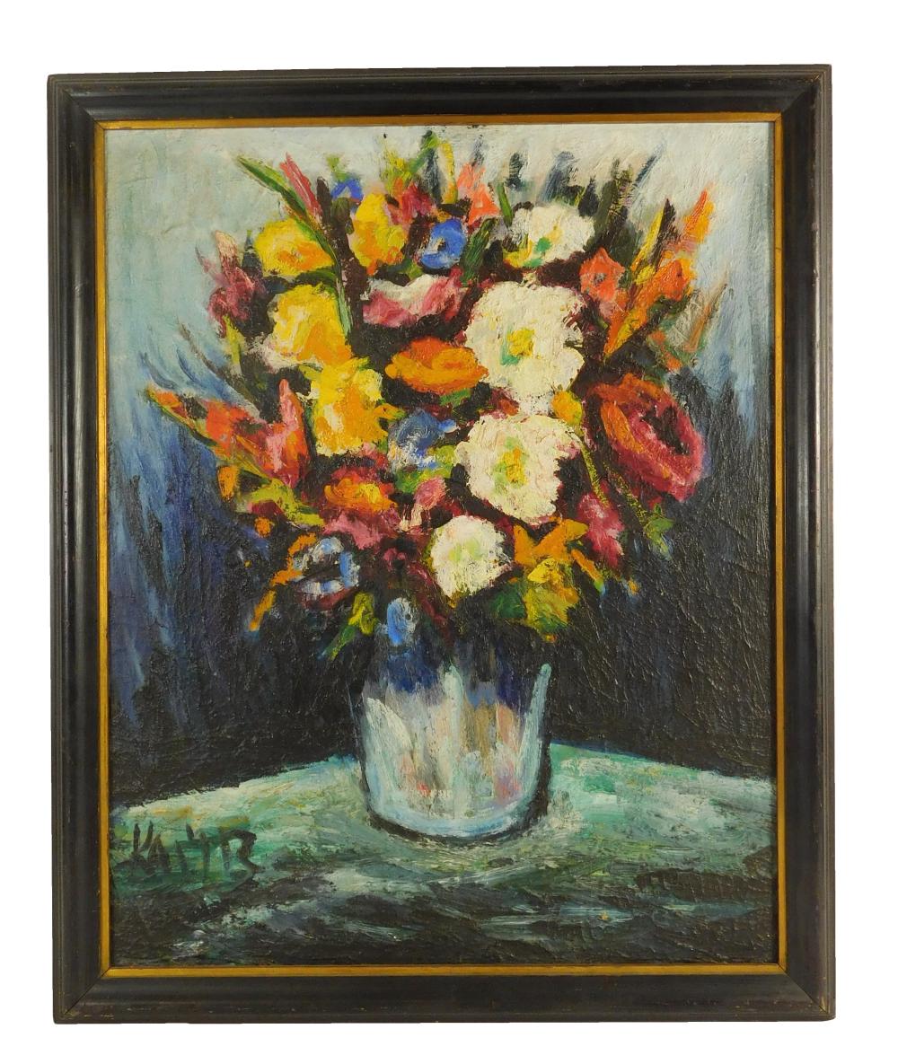 Appraisal: Martin Kainz American - oil on canvas depicts vibrant floral