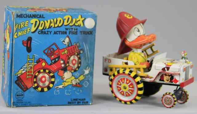 Appraisal: BOXED DONALD DUCK FIRE CHIEF CRAZY CAR Linemar Japan Walt