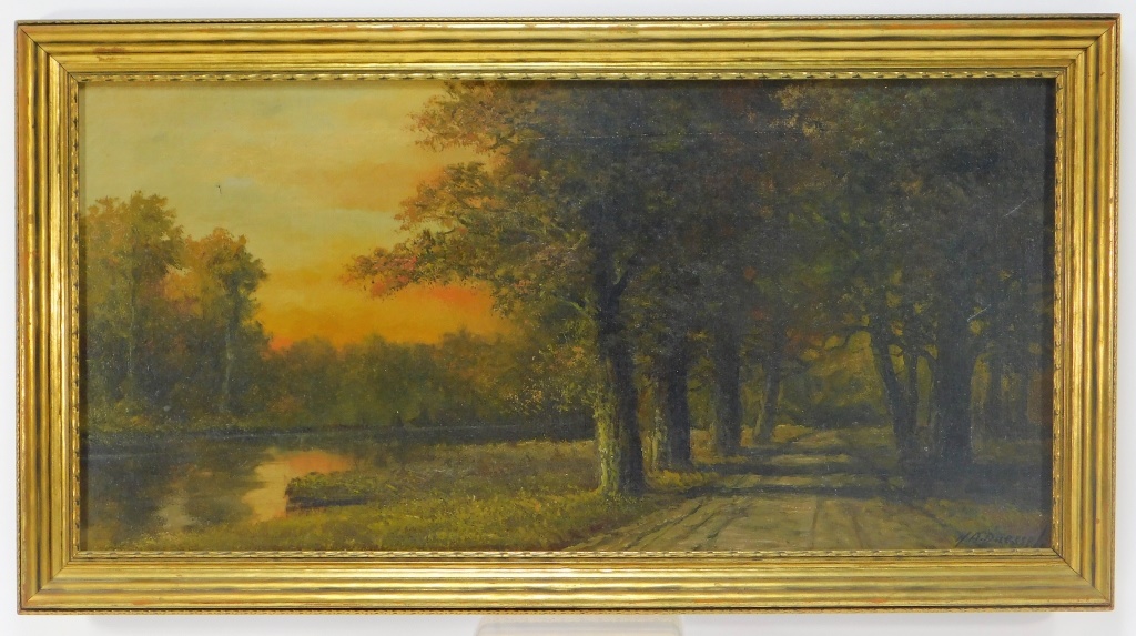 Appraisal: HENRY DUESSEL PANORAMIC SUNSET LANDSCAPE PAINTING New York Germany -