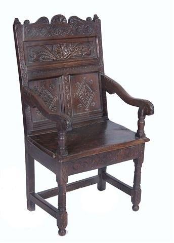 Appraisal: A TH CENTURY OAK WAINSCOT CHAIR with foliate and diamond