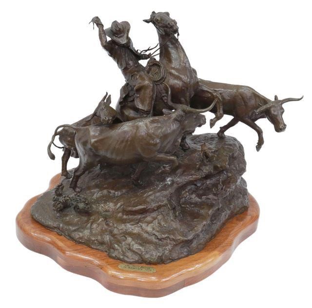 Appraisal: Western patinated bronze sculpture The Trail Driver signed at left