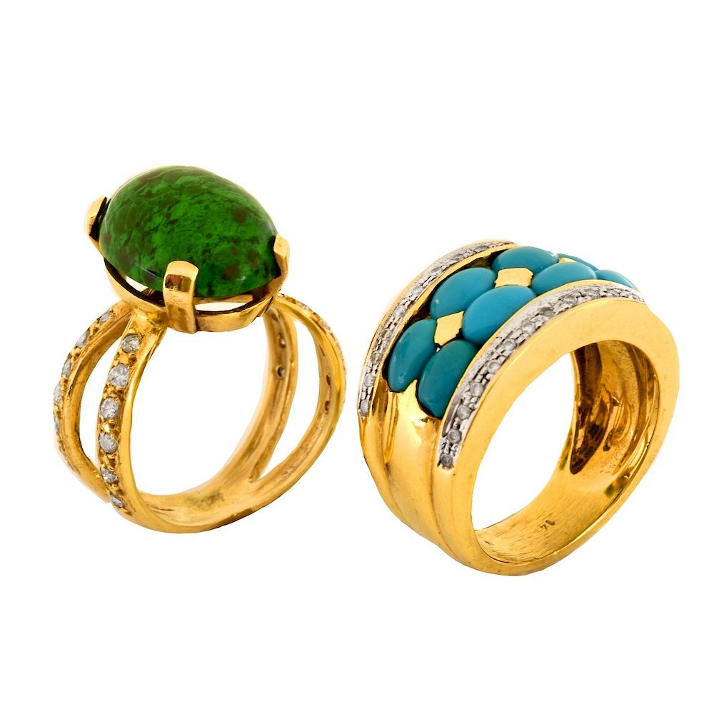 Appraisal: Two Vintage K Gold Rings Vintage Turquoise Diamond and Karat