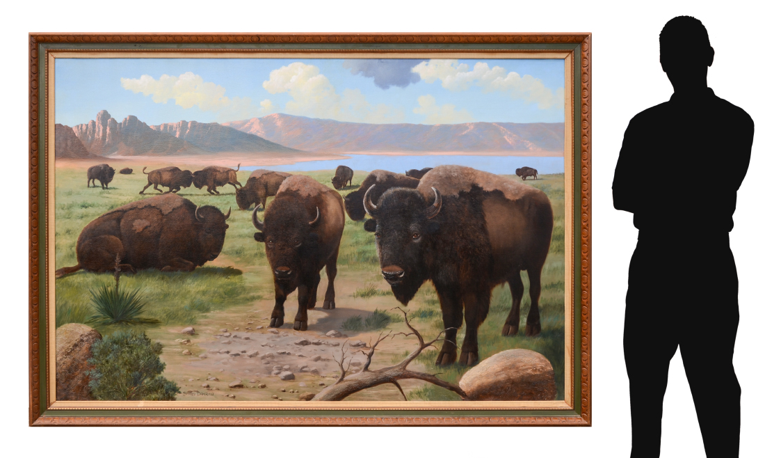 Appraisal: DAMROW Charles American - ''Buffalo Herd'' Oil on Canvas laid