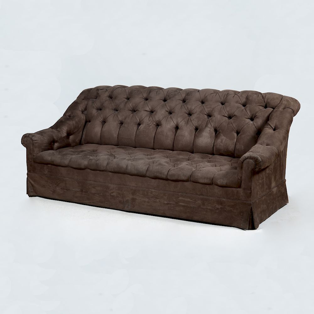 Appraisal: Libby Cameron Dark Brown Microsuede Tufted Sofa x x in