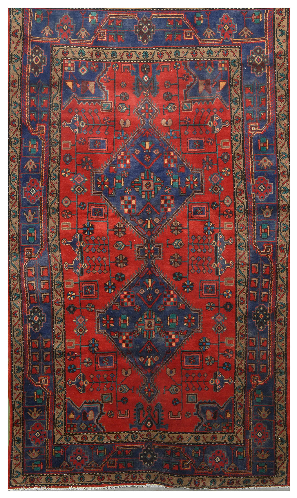 Appraisal: ORIENTAL RUG TRIBAL ' x ' Two blue diamond-form medallions