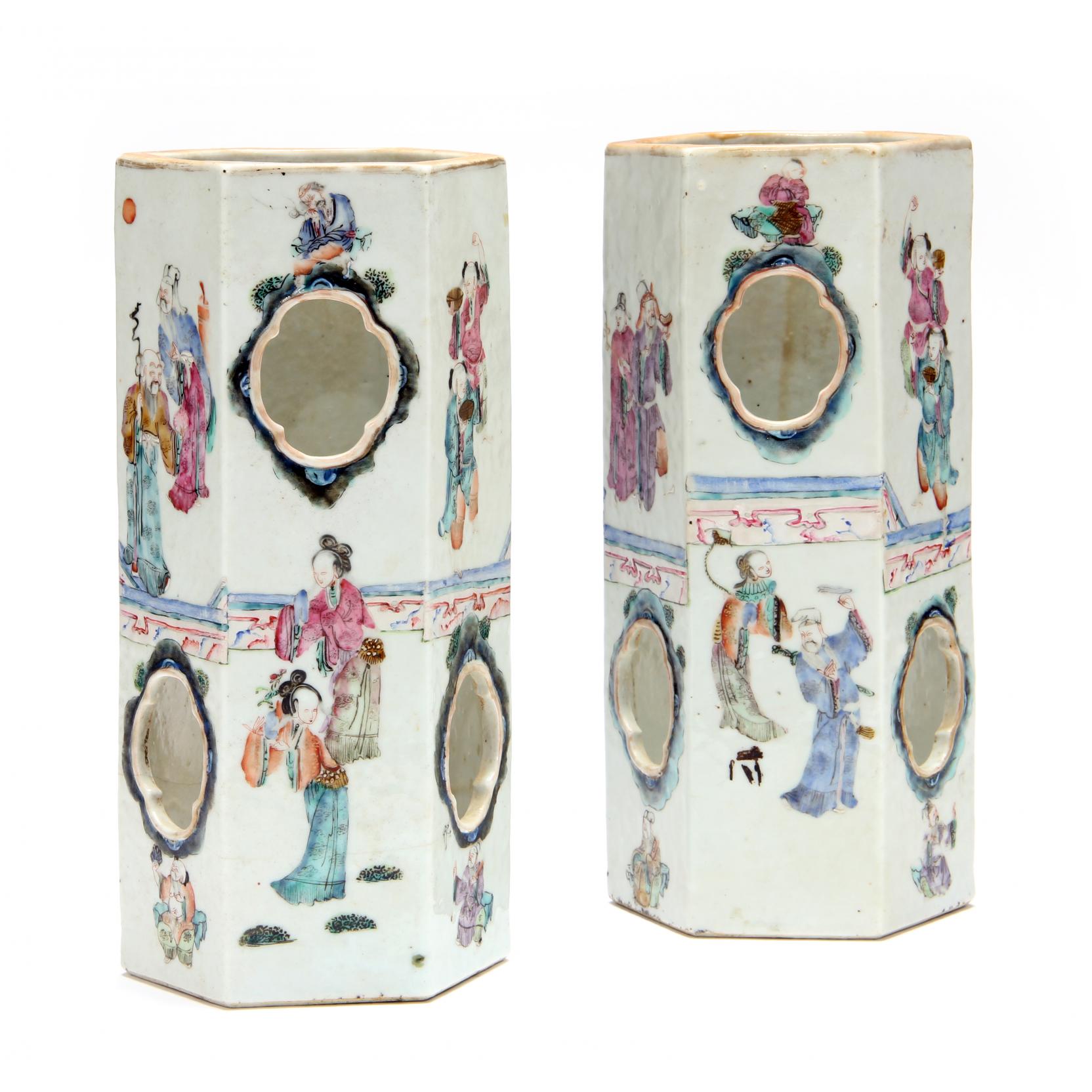 Appraisal: A Pair of Chinese Famille Rose Hexagonal Hat Stands th