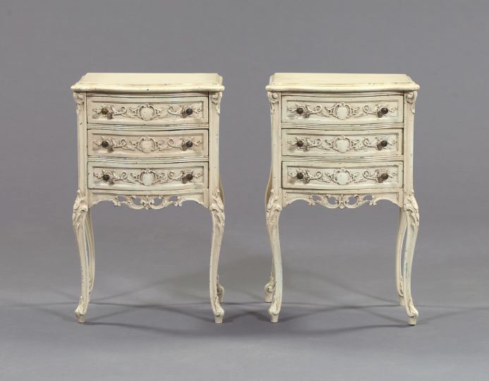 Appraisal: Diminutive Pair of Serpentine-Front Polychromed Night Stands early th century