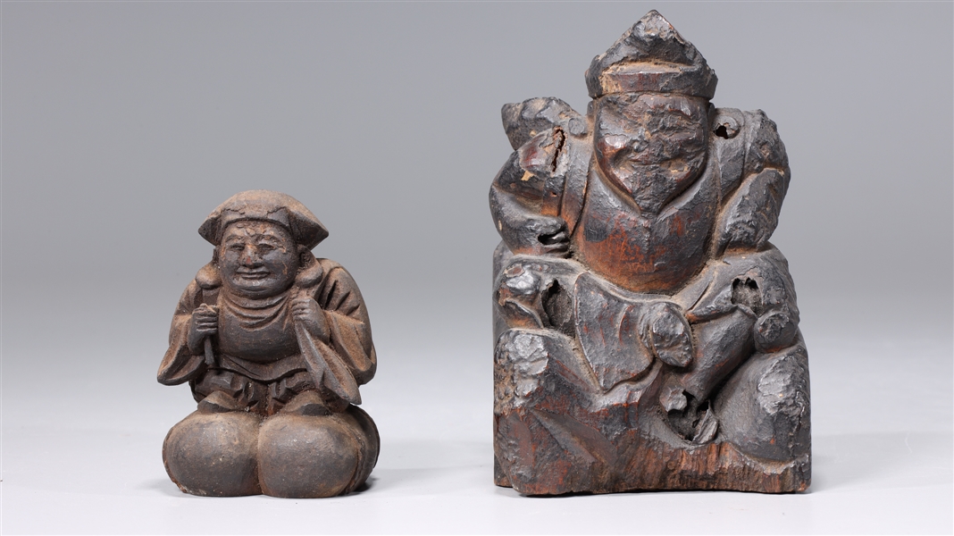 Appraisal: Antique Japanese carved wood figures of Ebisu and Daikoku gods