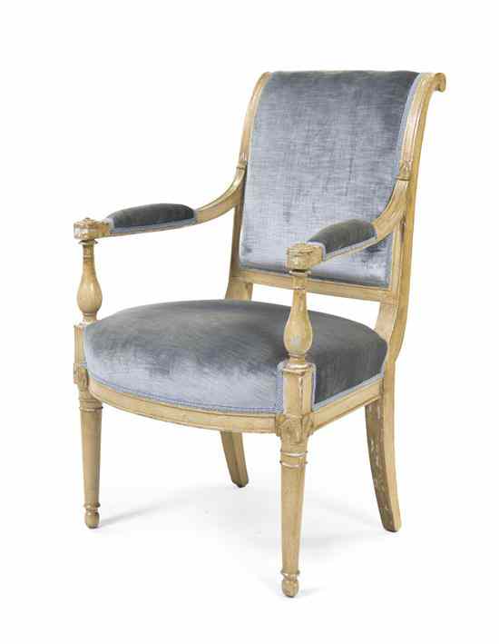 Appraisal: A Directoire Style Painted Fauteuil having a straight everted crest