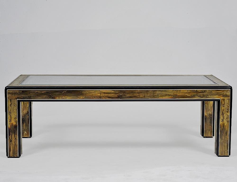 Appraisal: BERNARD ROHNE LOW TABLE American By Mastercraft With glass inset