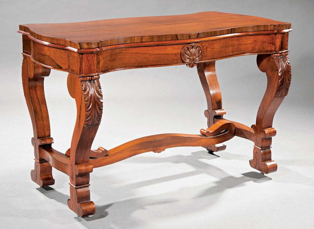 Appraisal: American Classical Carved Rosewood Sofa Table c serpentine molded top