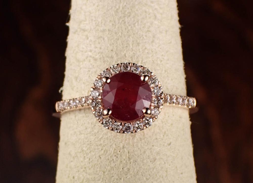 Appraisal: RUBY DIAMOND AND FOURTEEN KARAT ROSE GOLD RING with AGI