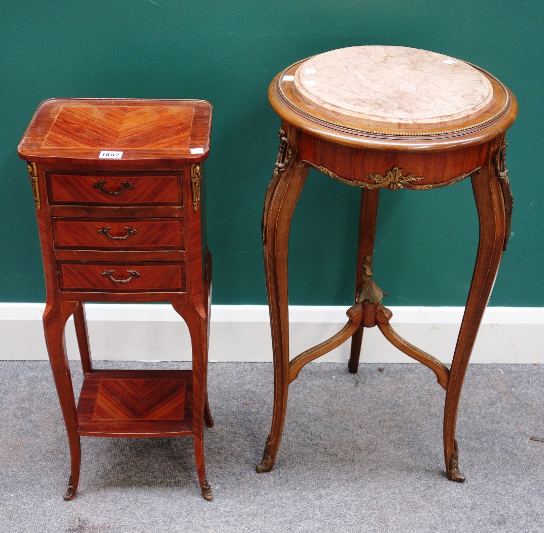 Appraisal: An early th century gilt metal mounted kingwood three drawer