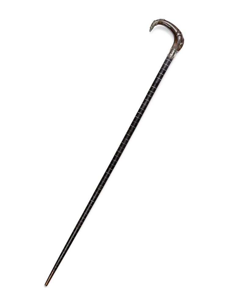 Appraisal: A Continental Horn and Silvered-Metal Mounted Walking Stick A Continental