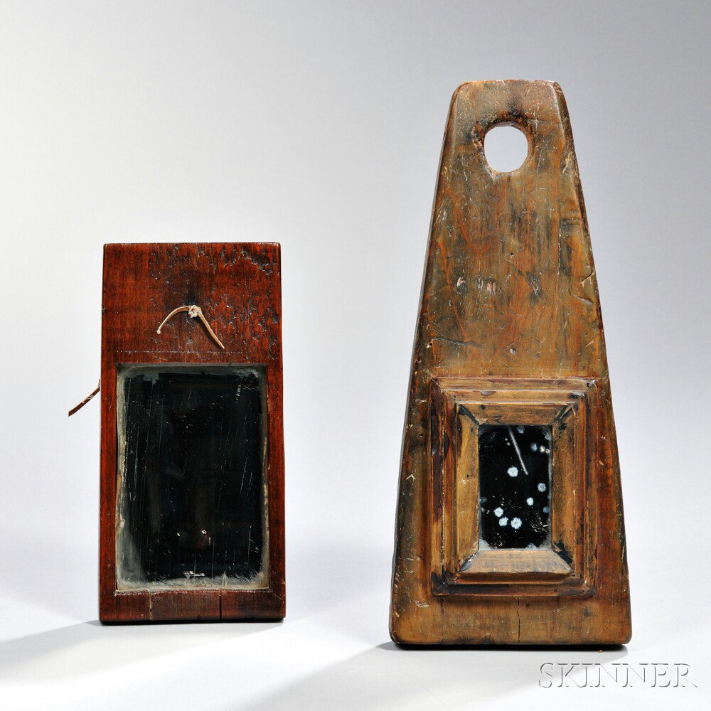 Appraisal: Two Pine Fragment Mirrors early th century one on plank