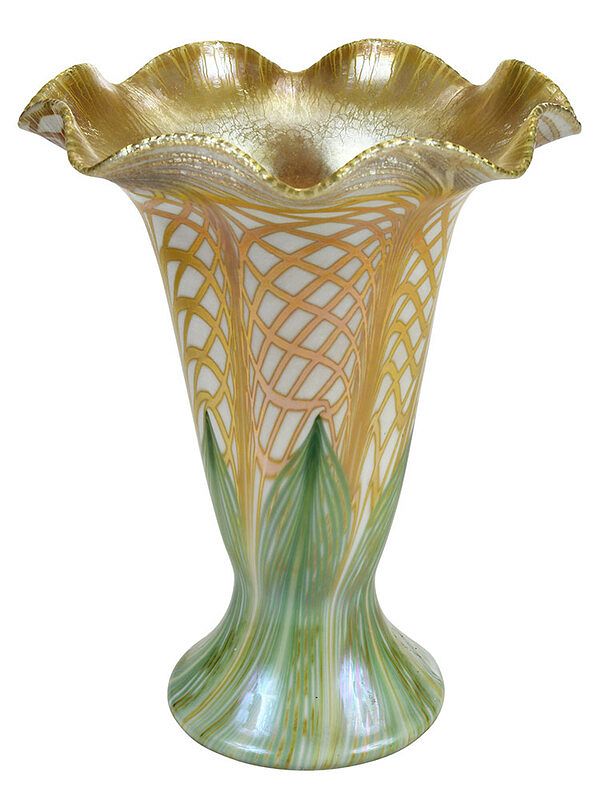 Appraisal: Quezal Trumpet Form Art Glass Vase American early th century