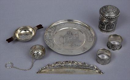 Appraisal: WHITING MFG SILVER CHILD'S PLATE TWO NAPKIN RINGS AND FOUR