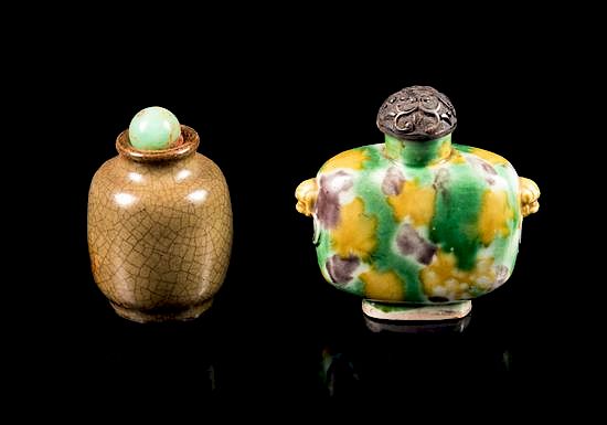 Appraisal: Four Porcelain Snuff Bottles Height of largest inches Four Porcelain