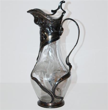 Appraisal: Art Nouveau Silver Mounted Wheel Engraved Glass Claret Jug Estimate