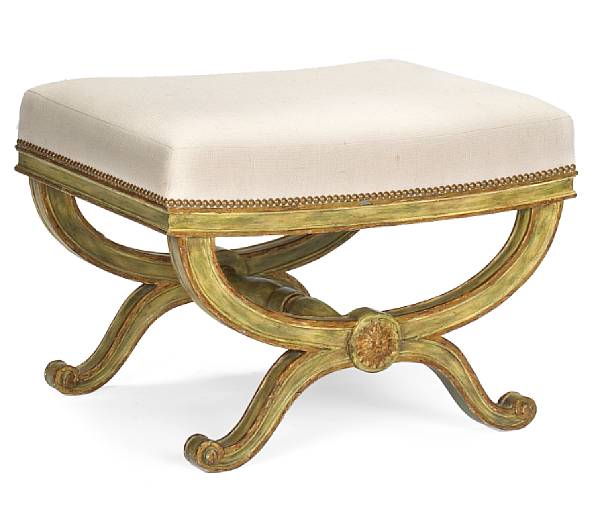 Appraisal: A Michael Taylor Designs painted and parcel gilt curule stool