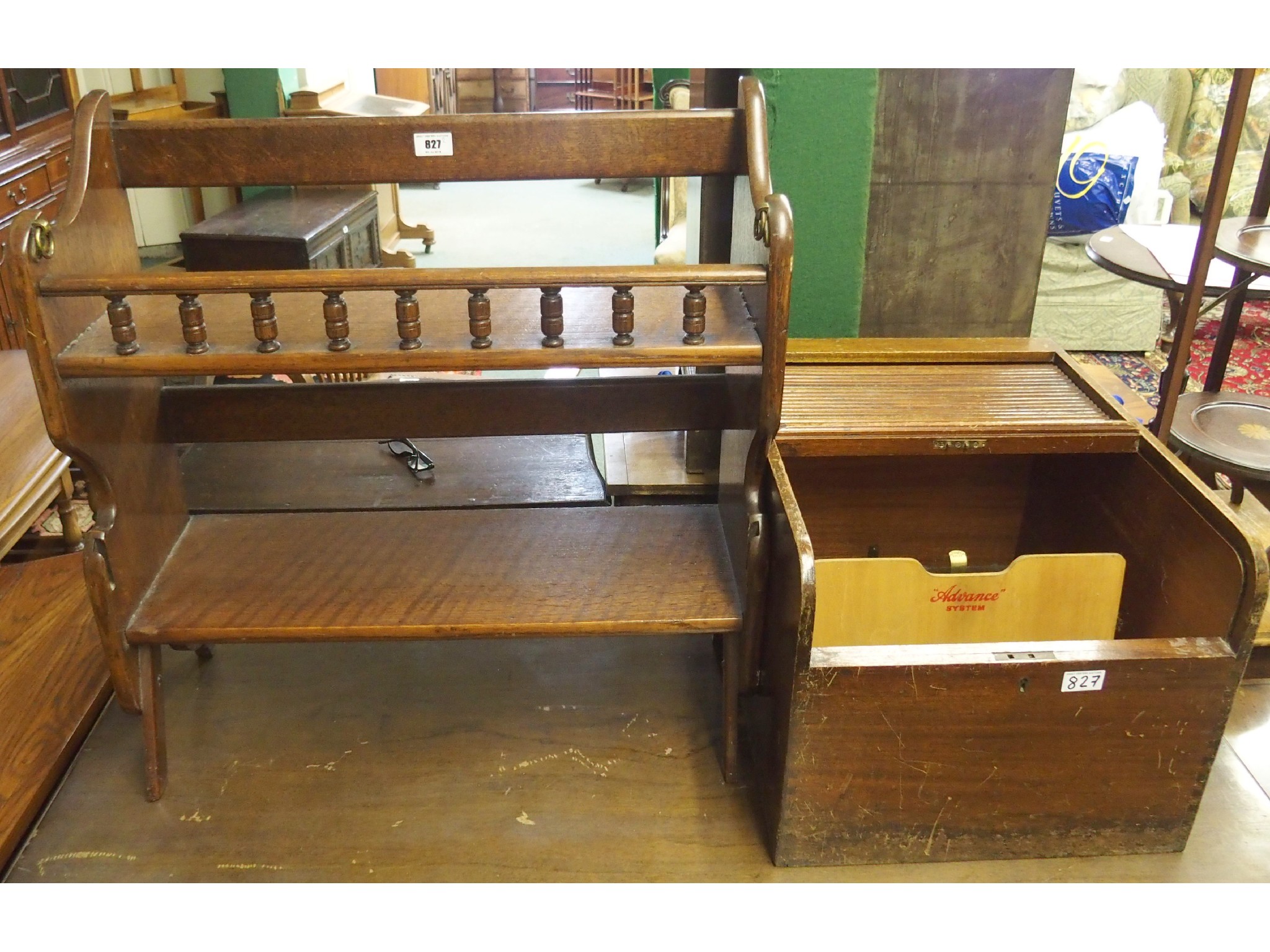 Appraisal: Oak wall shelves and an oak desk top filing box