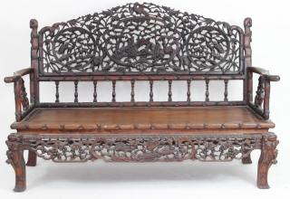 Appraisal: Chinese Carved Dragon Bamboo Bench Chinese Carved Dragon Bamboo Bench