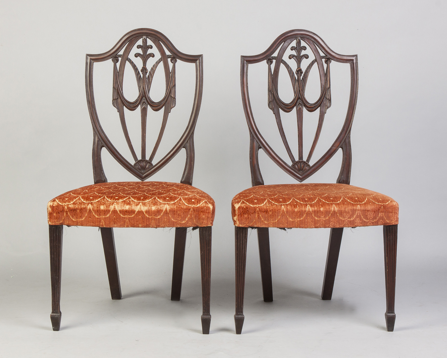 Appraisal: Pair of Hepplewhite Shield Back Side Chairs th cent Carved