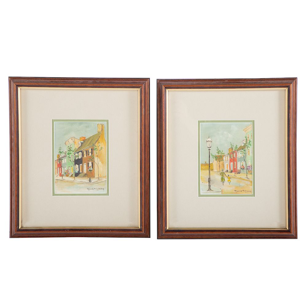 Appraisal: Marie Tiffany Pair of Street Scenes American - Street Scene