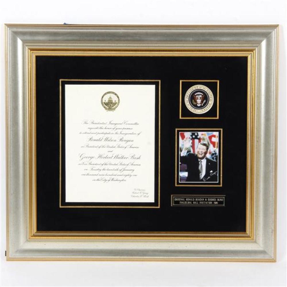 Appraisal: FRAMED RONALD REAGAN MEMORABILIA WITH COA ORIGINAL REAGAN AND BUSH