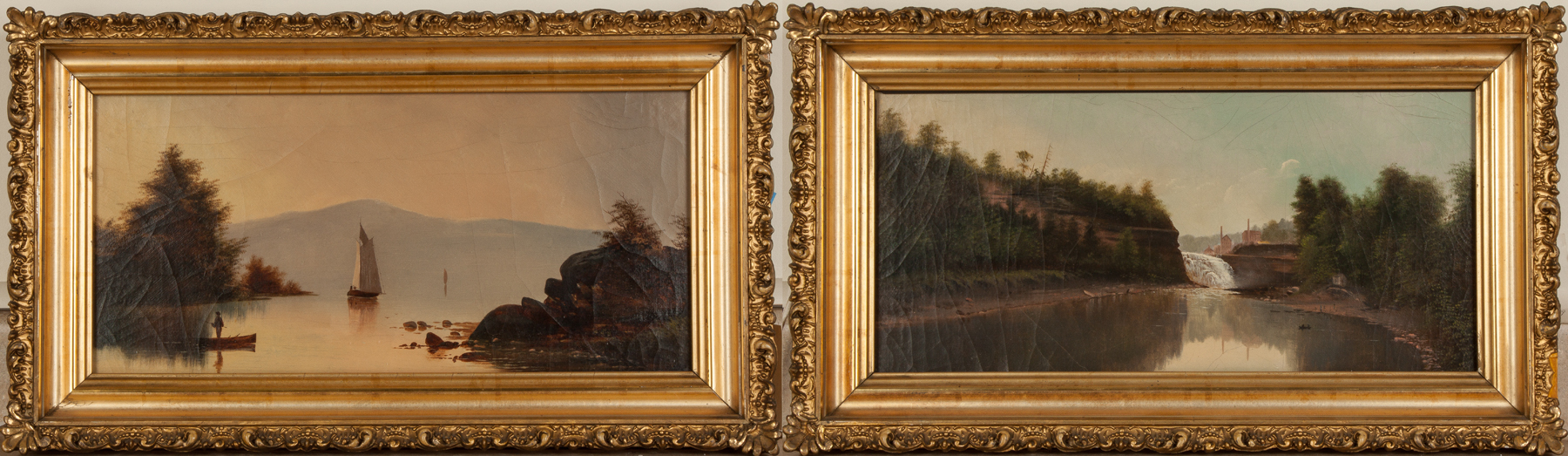 Appraisal: Two Hudson River School Paintings th century Sailboats Oil on