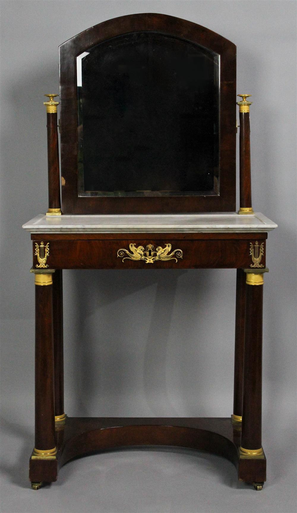 Appraisal: FRENCH EMPIRE DRESSING TABLE WITH MIRROR with an arched rectangular