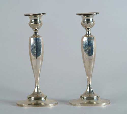 Appraisal: PAIR OF WEIGHTED STERLING CANDLESTICKS BY TIFFANY CO Oval base