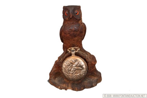 Appraisal: BLACK FOREST CARVED OWL WATCH HOLDER W x H x