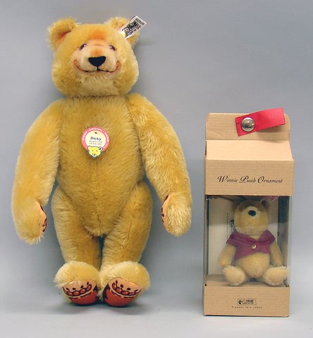 Appraisal: Pair of blonde mohair bears MIB Winnie The Pooh Ornament