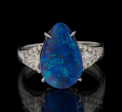 Appraisal: A Ladies' Black Opal Diamond and Platinum Ring platinum ring