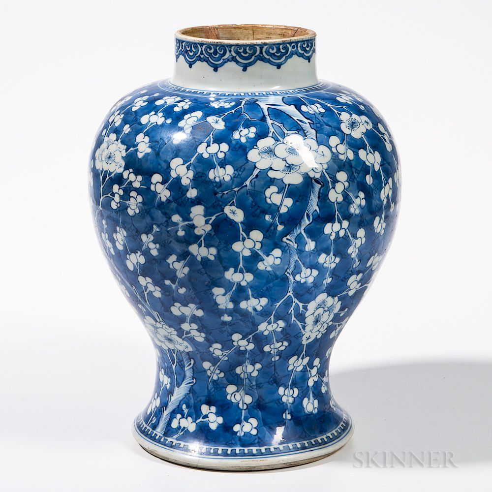 Appraisal: Blue and White Prunus Jar Blue and White Prunus Jar