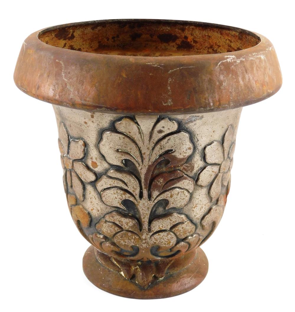 Appraisal: Metal planter with stylized foliate decoration metal is slightly reflective