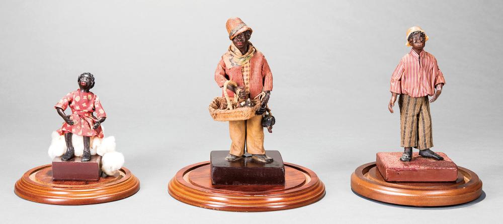 Appraisal: Three Vargas Family Waxwork Figures Cotton Picker Chicken Seller and