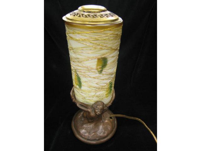 Appraisal: Durand Art Glass Lamp iridescent trailing vine threaded cylinder shade