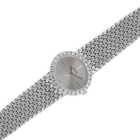 Appraisal: White Gold and Diamond Mesh Wristwatch Piaget Estimate -