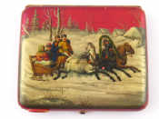 Appraisal: A Russian lacquered enamel silver cigarette case with red cabochon