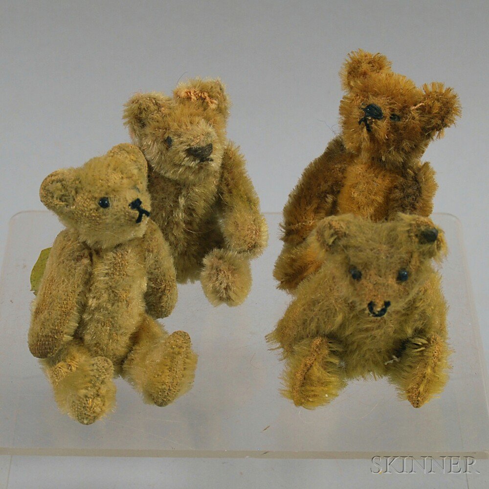 Appraisal: Four Miniature Mohair Teddy Bears three jointed one Steiff blond