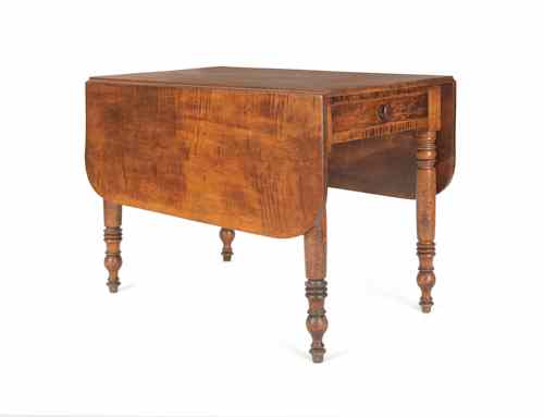 Appraisal: Sheraton curly maple Pembroke table ca h w d