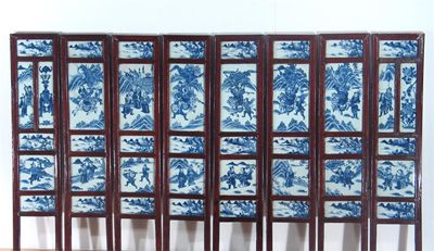 Appraisal: A Chinese eight panel screen set with forty two blue