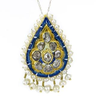 Appraisal: Vintage Rose Cut Diamond Pearl Enamel and Karat Yellow Gold