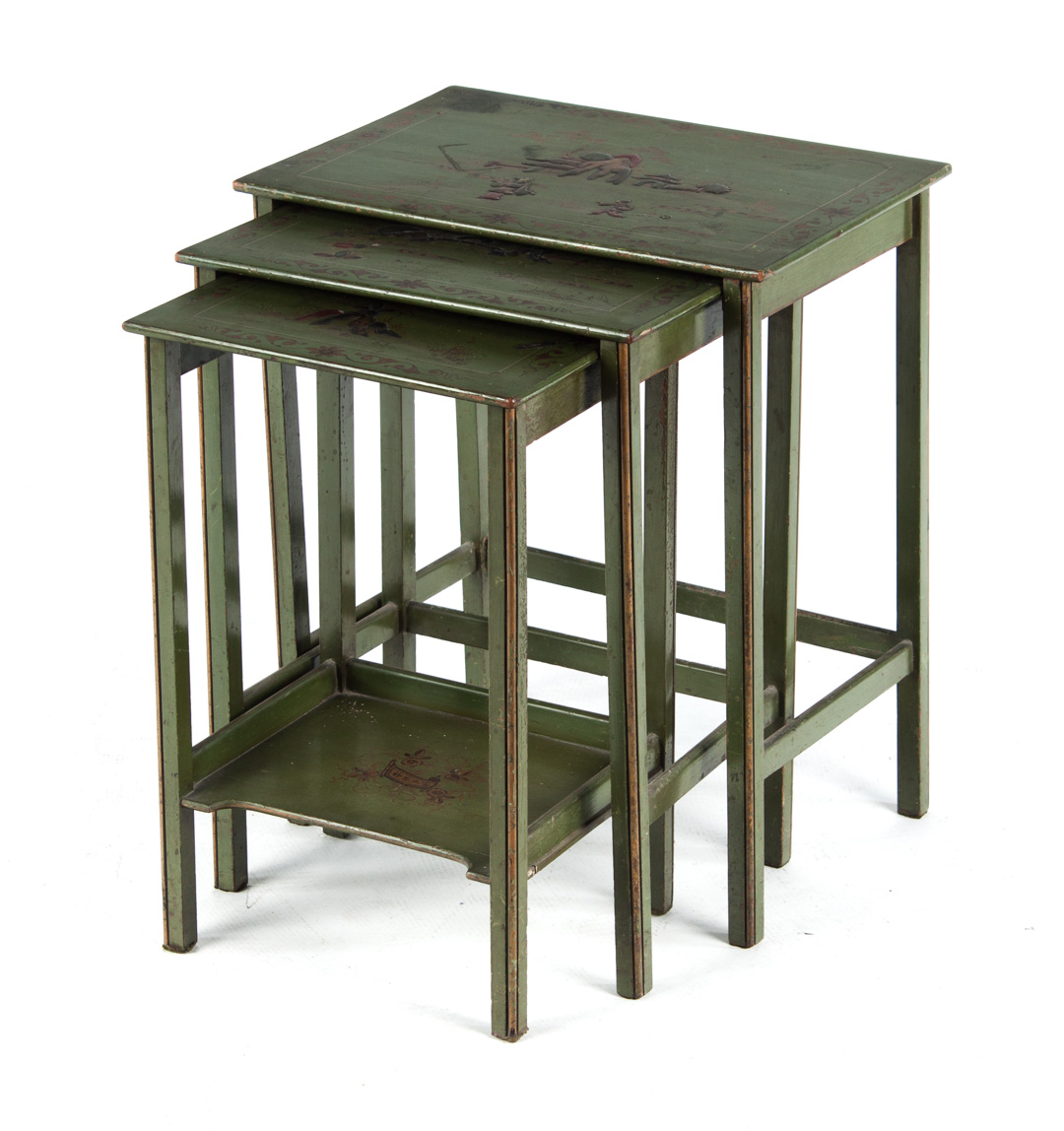 Appraisal: Chinoiserie style nest of three tables green ground with raised