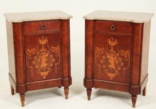 Appraisal: PAIR OF LATE FRENCH REGENCY STYLE MARBLE TOP NIGHT STANDS